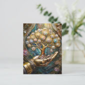 Carte Postale Main Robot D'Or Tenant Arbre De Vie D'Or (Debout devant)