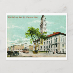 Carte Postale Main St, Worcester, MA Vintage