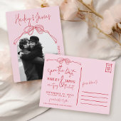 Carte Postale Main tiré PINK Bow photo mariage Enregistrer la da