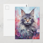 Carte Postale Maine Coon aquarelle colorée (Devant / Derrière)