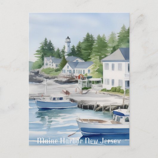 Carte Postale Maine Harbour New Jersey Watercolor Art (Devant)