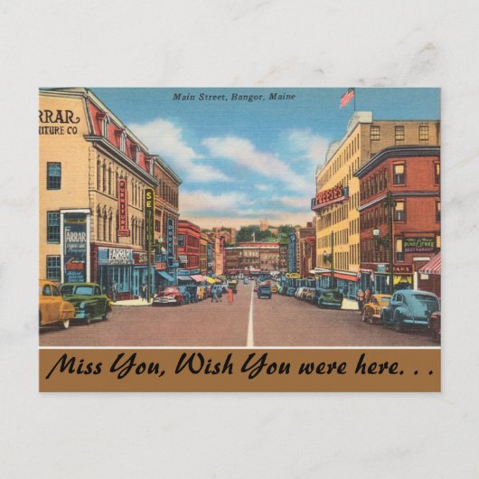 Carte Postale Maine, rue Main, Bangor (Devant)