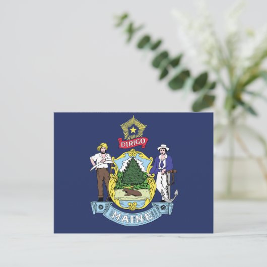 Carte Postale Maine State Flag Pine Tree State Seal & Moose (Debout devant)
