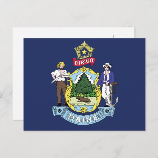 Carte Postale Maine State Flag Pine Tree State Seal & Moose (Devant / Derrière)