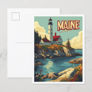 Carte Postale Maine USA Art Vintage Illustration Voyage