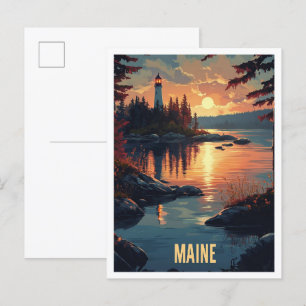 Carte Postale Maine USA Art Vintage Illustration Voyage