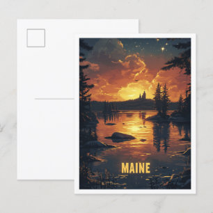 Carte Postale Maine USA Art Vintage Illustration Voyage