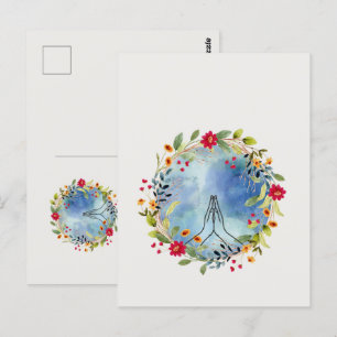 Carte Postale Mains en prière aquarelle