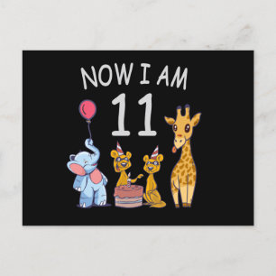 Carte Postale Maintenant j'ai 11 ans 11e anniversaire au Zoo