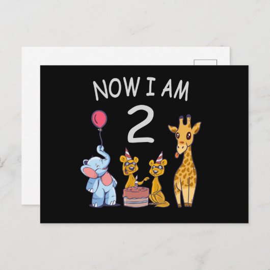 Carte Postale Maintenant j'ai 2 ans 2e anniversaire au Zoo (Devant / Derrière)