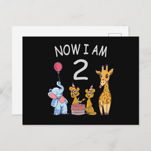 Carte Postale Maintenant, j'ai 2 ans 2e anniversaire au Zoo (Devant / Derrière)