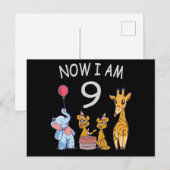 Carte Postale Maintenant j'ai 9 ans 9ème anniversaire au Zoo (Devant / Derrière)
