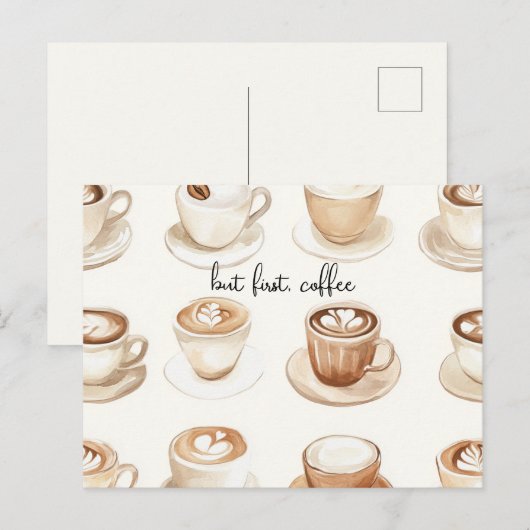 Carte Postale Mais d'abord, les tasses à café (Devant / Derrière)
