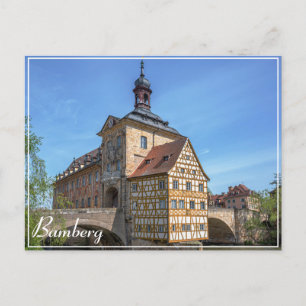 Carte Postale Maison à colombages et pont à Bamberg, Allemagne