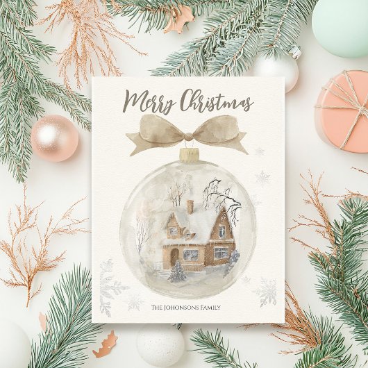 Carte Postale Maison aquarelle dans le Globe des neiges Noël