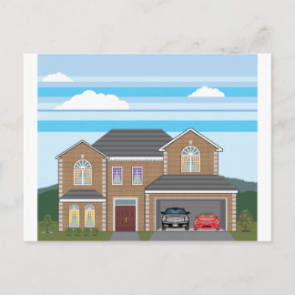 Carte Postale Maison avec garage ouvert. 2 voitures
