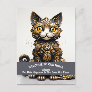 Carte Postale Maison avec un chat patron drôle et accueillant po