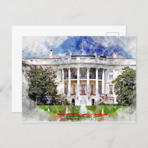 Carte Postale Maison Blanche à Washington DC en aquarelle