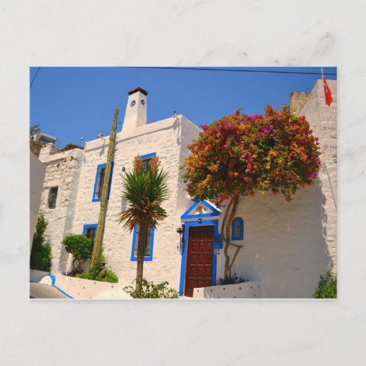Carte Postale Maison Blanche avec porte bleue (Devant)
