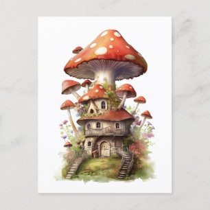 Carte Postale Maison champignon rouge et blanc