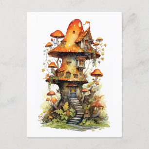 Carte Postale Maison champignon rouge et blanc