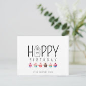 Carte Postale Maison Cupcake Colorée Joyeux Anniversaire Immobil (Debout devant)