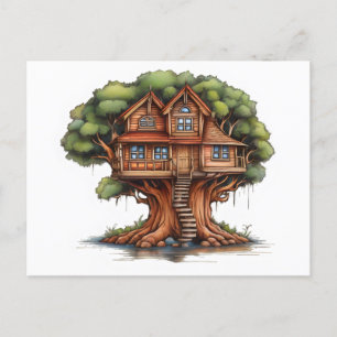 Carte Postale Maison d'arbre en bois de séquoia