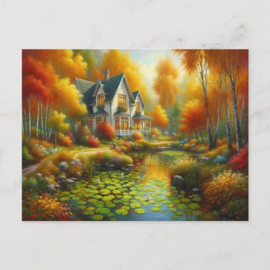 Carte Postale Maison d'Automne Lac  (Devant)