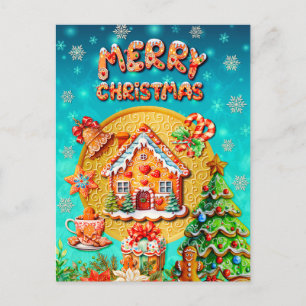Carte Postale Maison de bonbons en pain d'épices de Noël et Nouv
