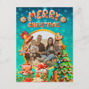 Carte Postale Maison de bonbons en pain d'épices de Noël et Nouv