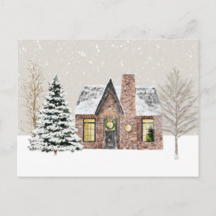 Carte Postale Maison de campagne d'hiver Chute de neige