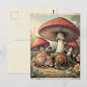 Carte Postale Maison de Campagne Rétro Champignons et Faune (Devant / Derrière)