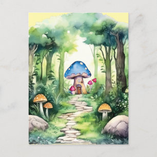Carte Postale Maison de champignons enchantée dans une forêt mag