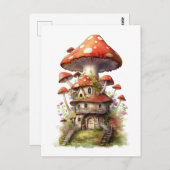 Carte Postale Maison de champignons rouge et blanc (Devant / Derrière)