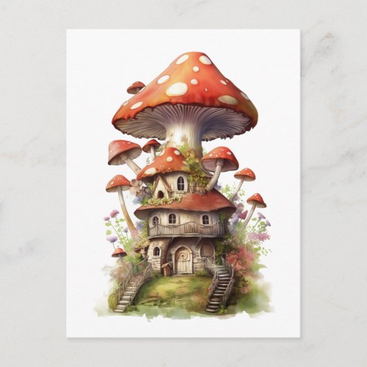 Carte Postale Maison de champignons rouge et blanc (Devant)
