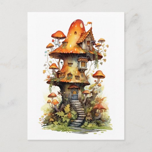 Carte Postale Maison de champignons rouge et blanc (Devant)