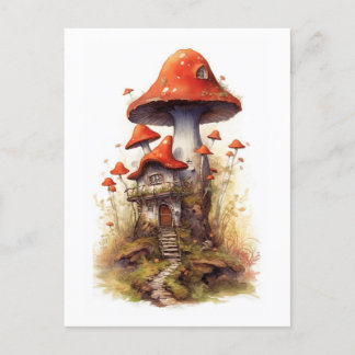 Carte Postale Maison de champignons rouge et blanc