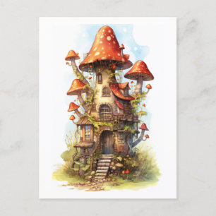 Carte Postale Maison de champignons rouges