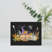 Carte Postale Maison de citrouille hantée avec fantôme et chauve (Debout devant)