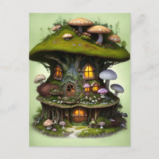 Carte Postale Maison de fée de champignon moutonneux mignonne (Devant)