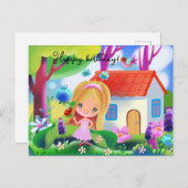 Carte Postale Maison de fée et fille de dessin animé mignonne (Devant / Derrière)