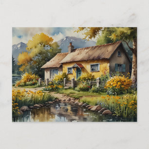 Carte Postale Maison de la nature jaune aquarelle