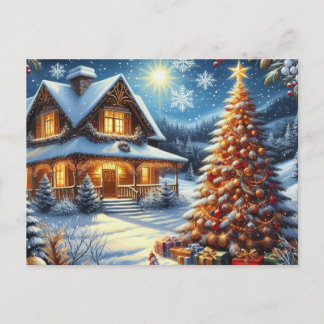 Carte Postale Maison de Noël avec arbre de Noël 4