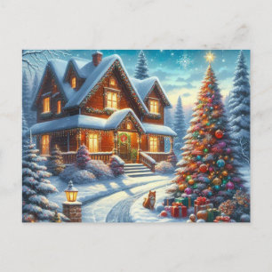Carte Postale Maison de Noël avec arbre de Noël 7