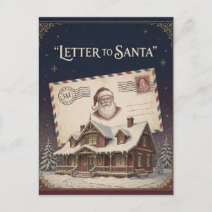 Carte Postale Maison de Noël pour lettre du Père Noël nostalgiqu