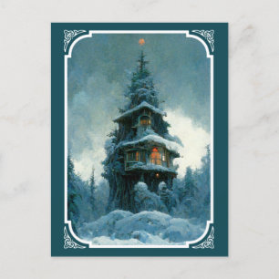 Carte Postale Maison De Pins En Hiver   Arbre de Noël