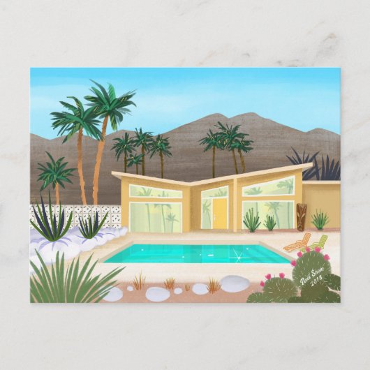 Carte Postale Maison de piscine moderne du milieu du siècle (Devant)