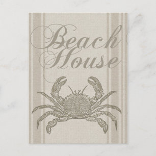 Carte Postale Maison de plage crabe rivage côtier vintage