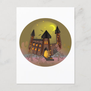 Carte Postale Maison de sorcière éffrayante Halloween et château