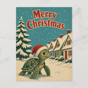 Carte Postale Maison de tortue de mer rangée d'animaux de Noël